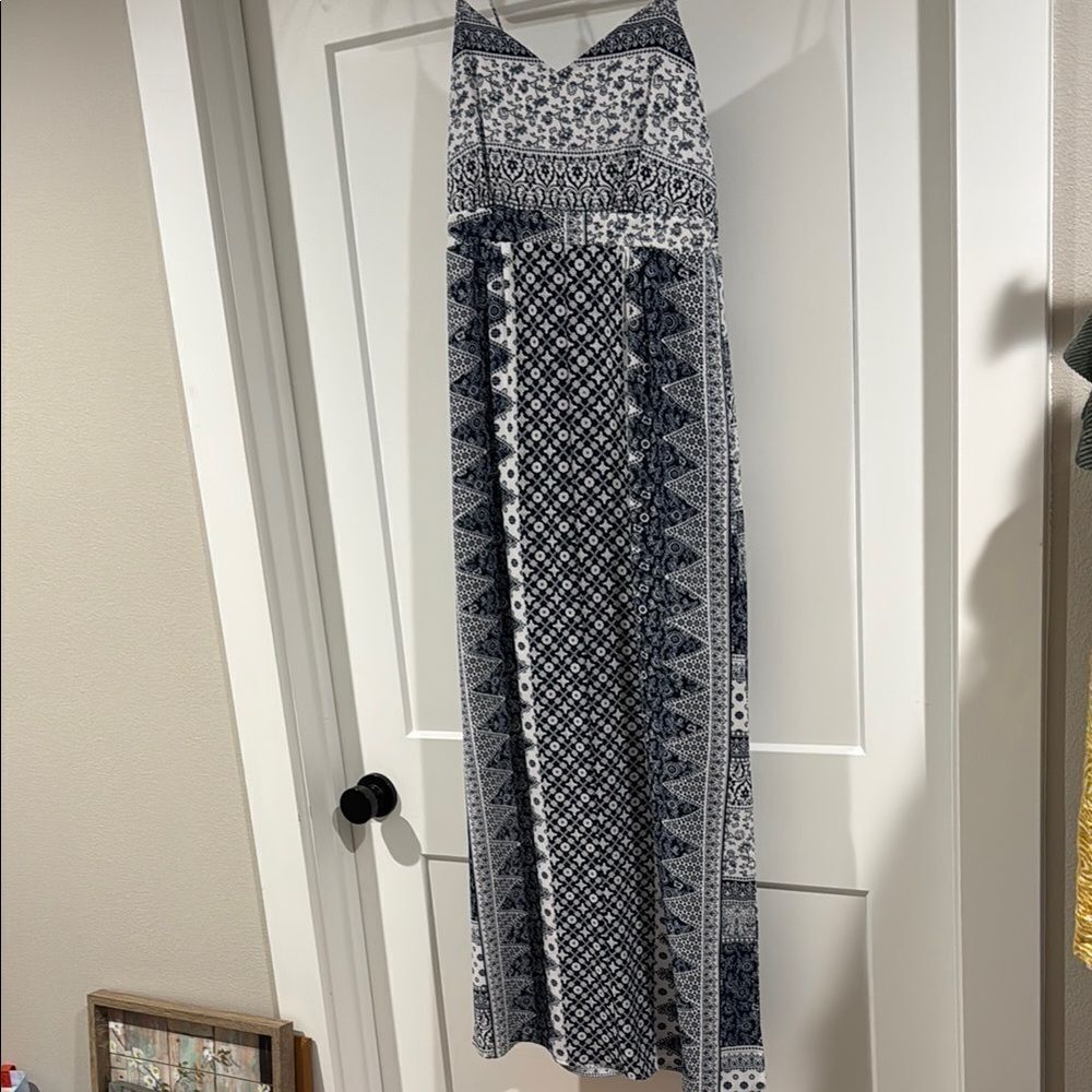 Maurices Blue and White Geometric Maxi Dress